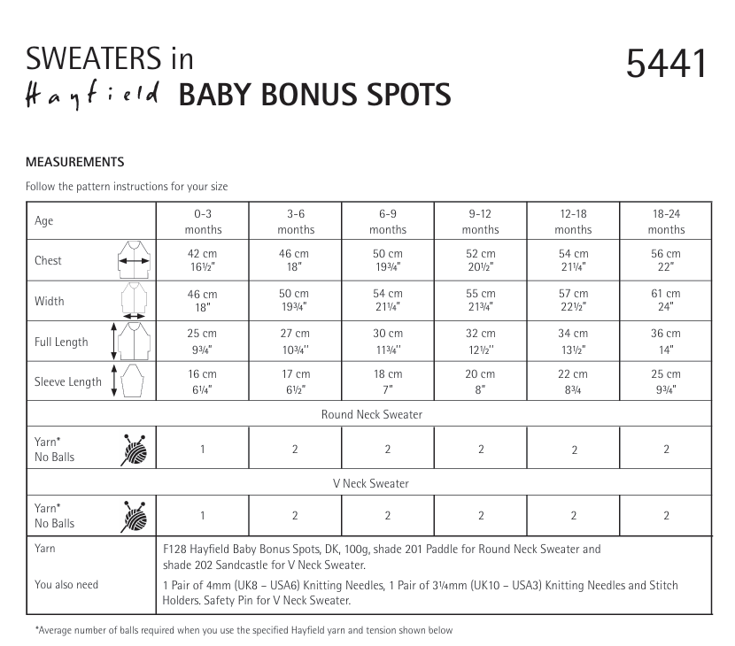 Hayfield Baby Bonus Spot DK Spotty Sweaters Pattern 5441