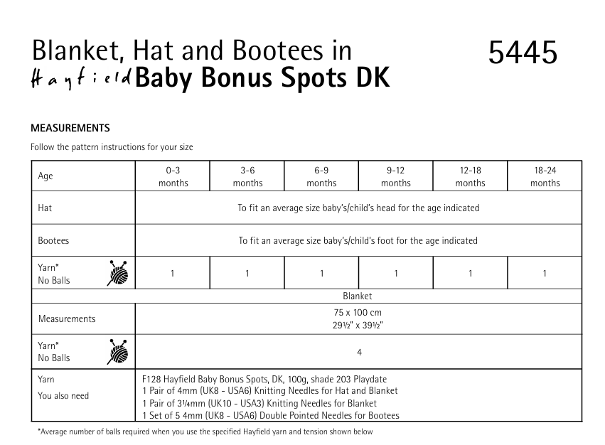 Hayfield Baby Bonus Spot DK Spotty Blanket, Hat & Booties Pattern 5445