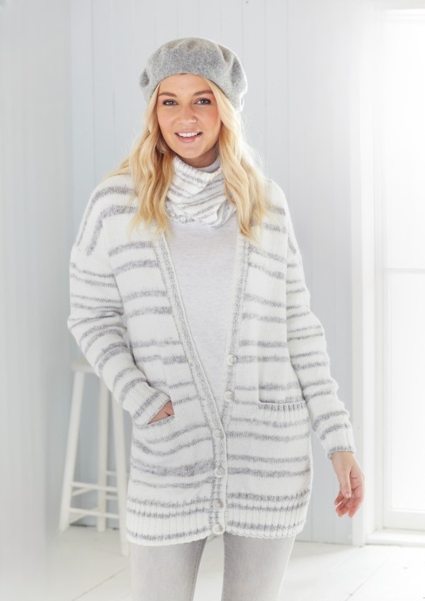 King Cole Stripe DK Cardigans and Snood Pattern 5596