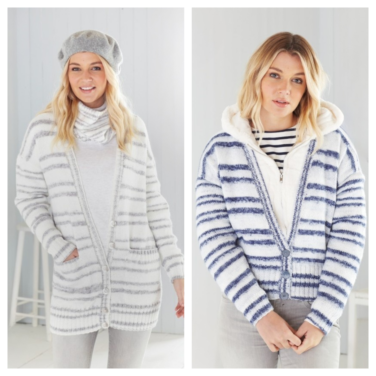 King Cole Stripe DK Cardigans and Snood Pattern 5596