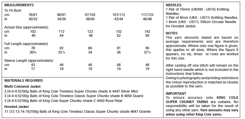 King Cole Timeless Classic Super Chunky Jackets Pattern 5665