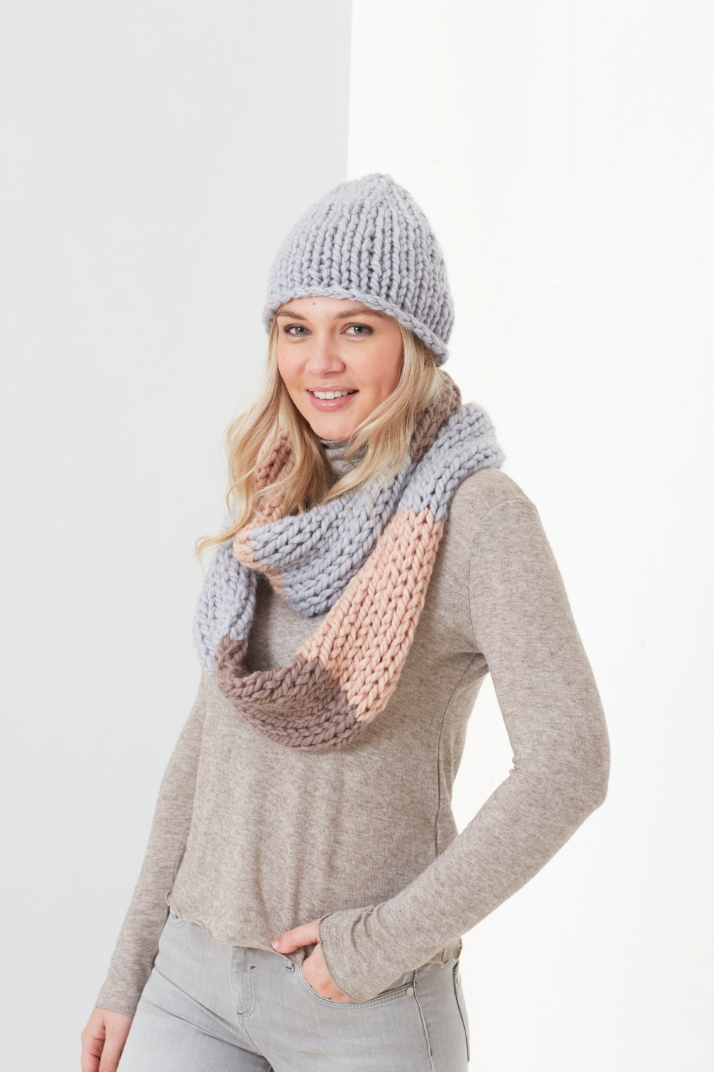 King Cole Rosarium Mega Chunky Hats, Snoods, Wristwarmers, Scarf & Bag Pattern 5755