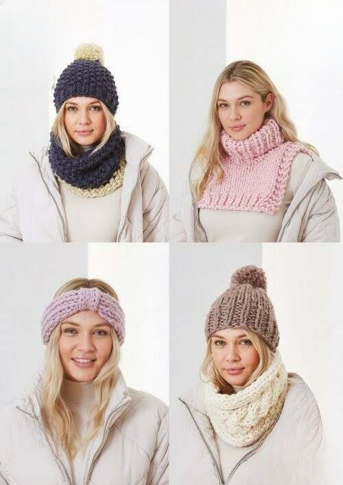 King Cole Rosarium Mega Chunky Hats, Headband, Snoods and Polo Neck Pattern 5756