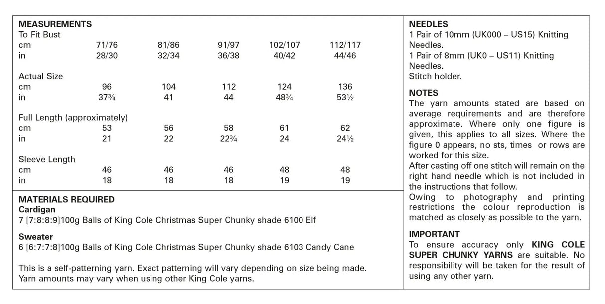 King Cole Christmas Super Chunky Cardigan & Sweater Pattern 5780