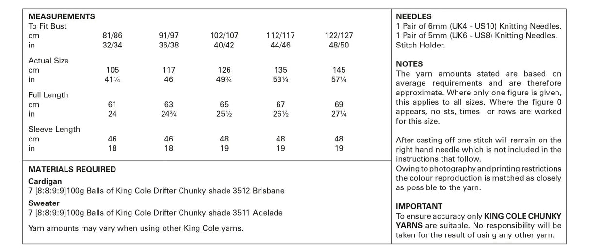 King Cole Drifter Chunky Cardigan & Sweater Pattern 5822