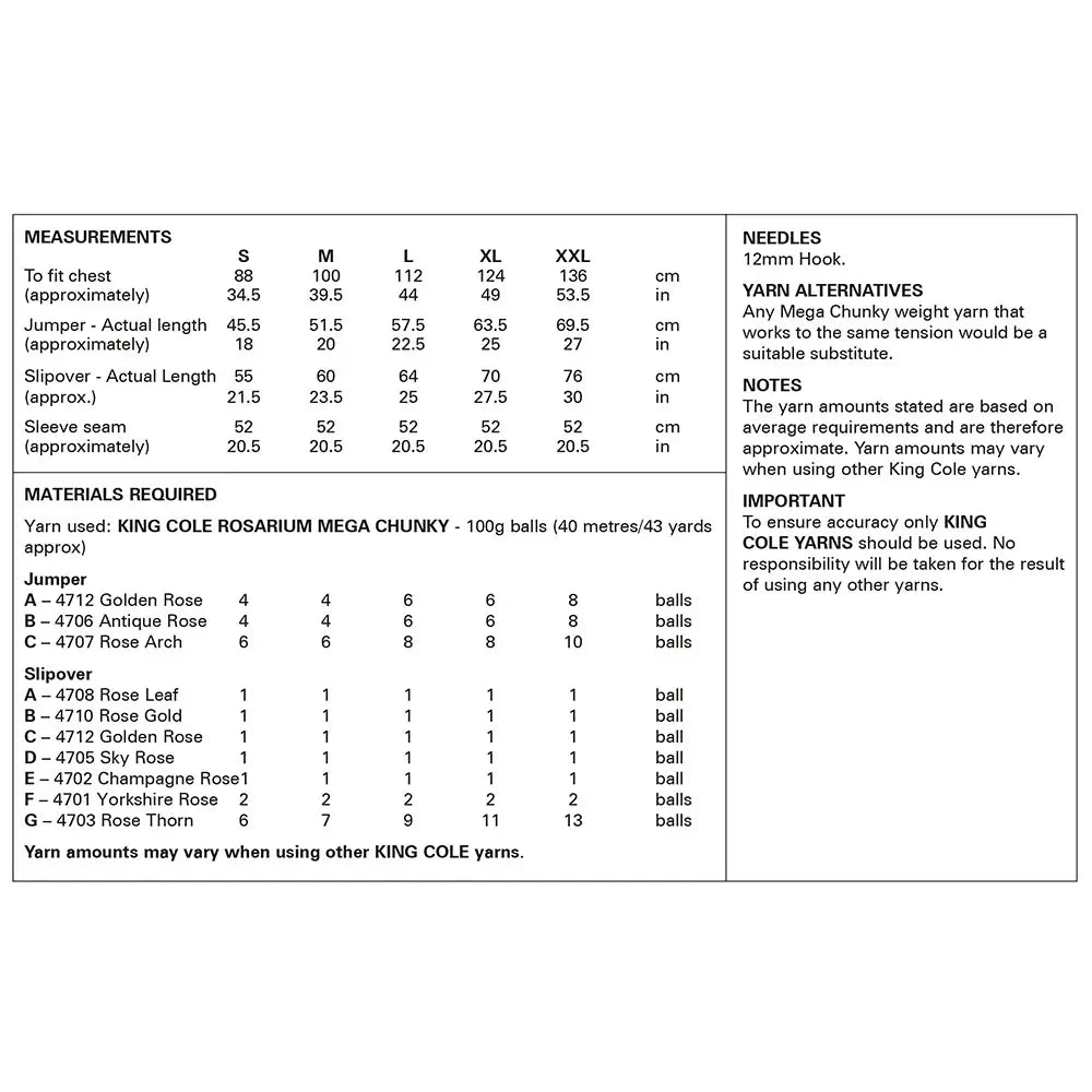 King Cole Rosarium Mega Chunky Crochet Jumper & Slipover Pattern 6274