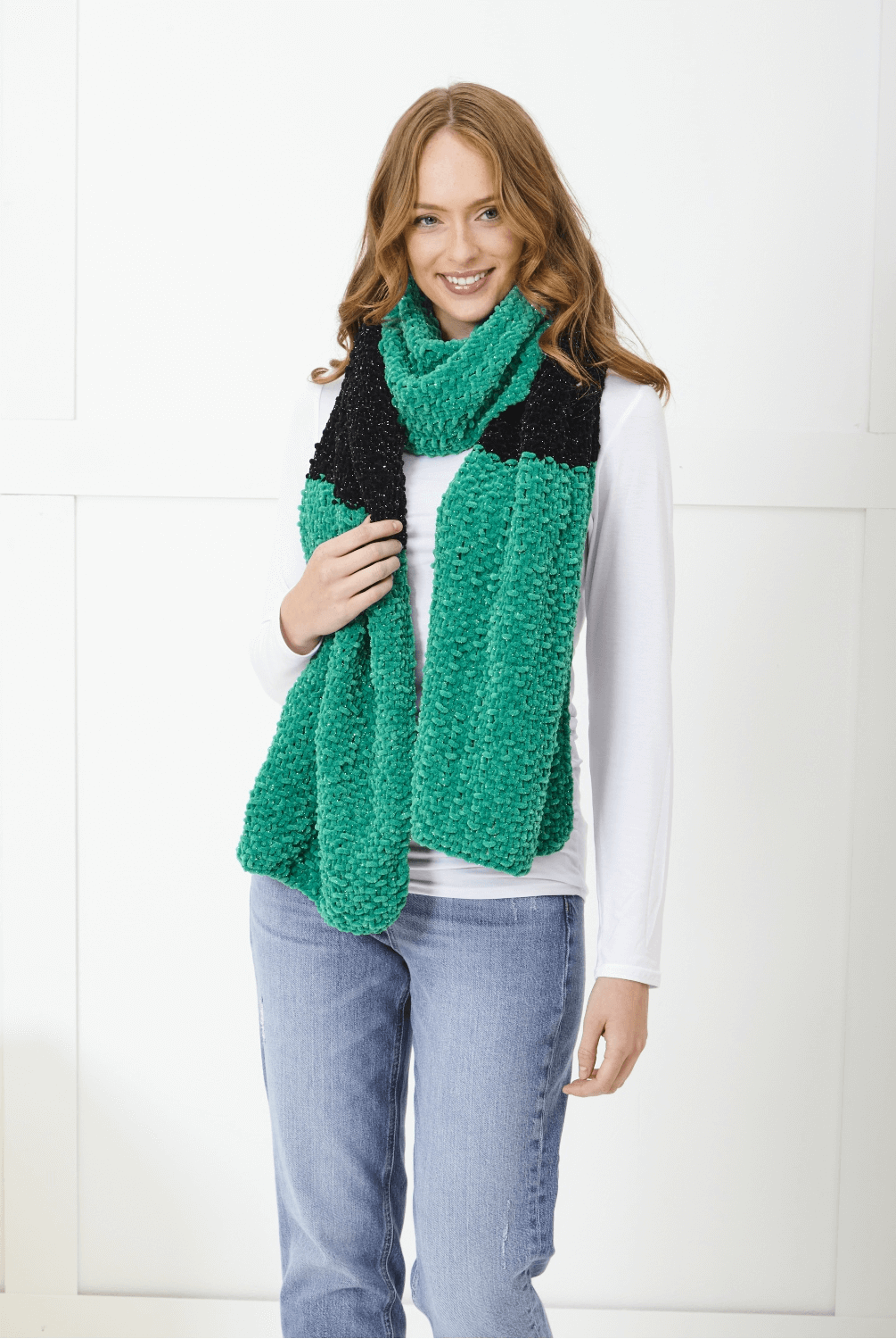 King Cole Yummy Glitz Chunky Scarves, Cowl, Shrug Wrap and Hat Knitting Pattern 6396