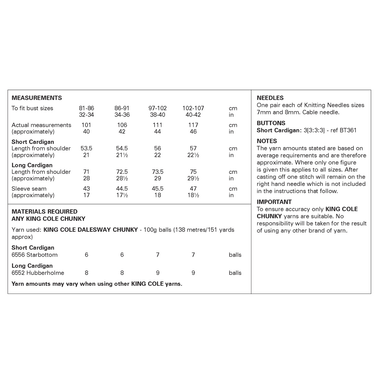 King Cole Dalesway Chunky Cardigans Pattern 6410
