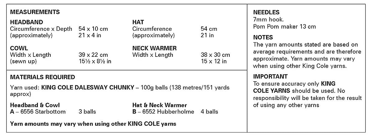 King Cole Dalesway Chunky Accessories Pattern 6442
