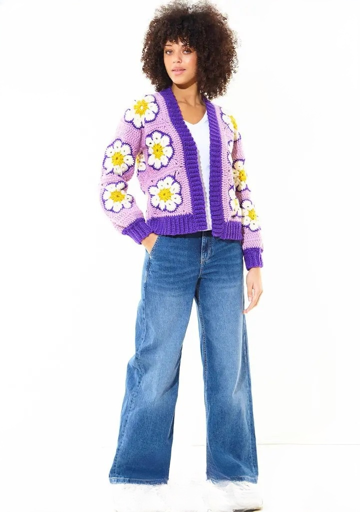 King Cole Big Value Chunky Crochet Flower Cardigan Pattern 6489