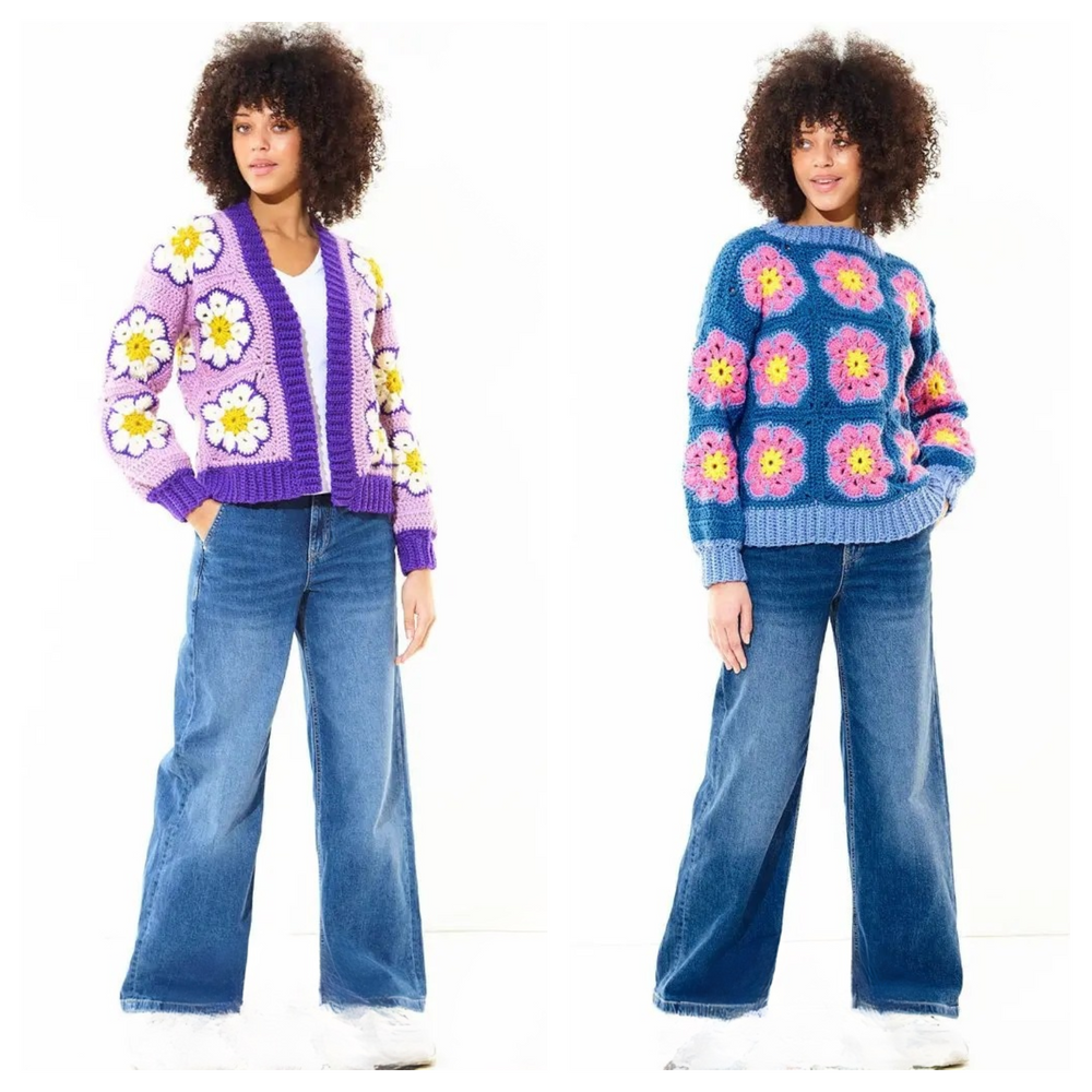King Cole Big Value Chunky Crochet Flower Cardigan Pattern 6489