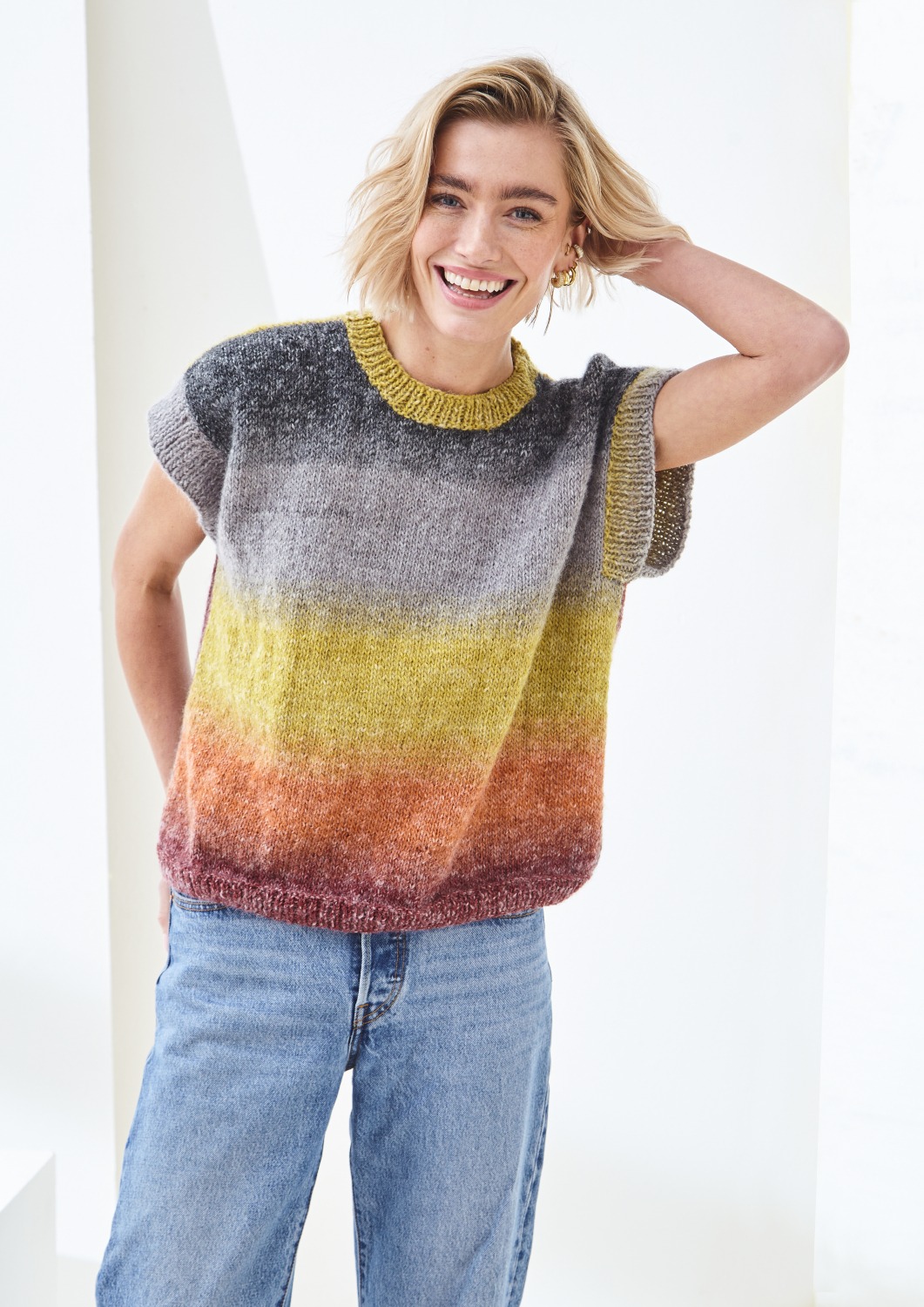 King Cole Curiosity DK Vest Top, Scarf, Hat and Gloves Pattern 6505
