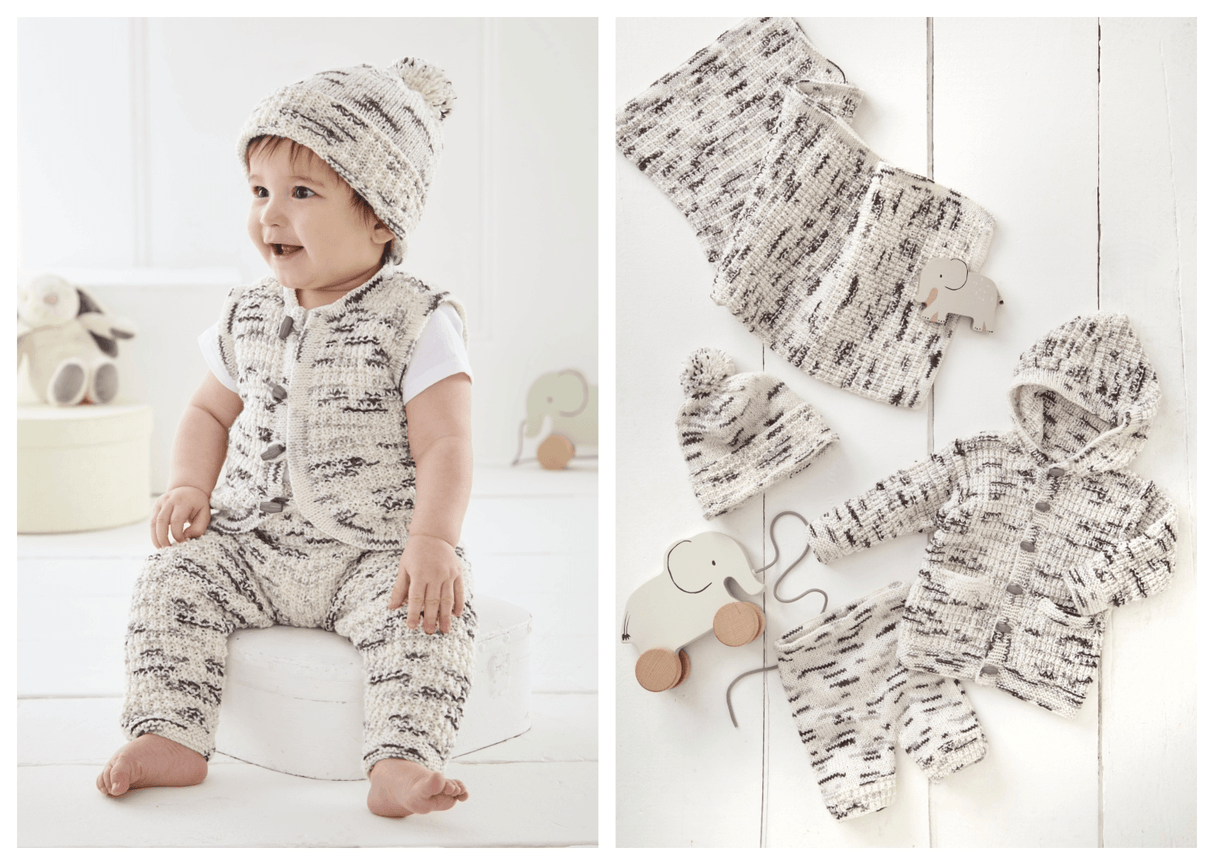 King Cole Dot Dot Dash DK Baby Set Hoodie, Gilet, Hat & Blanket Pattern 6534