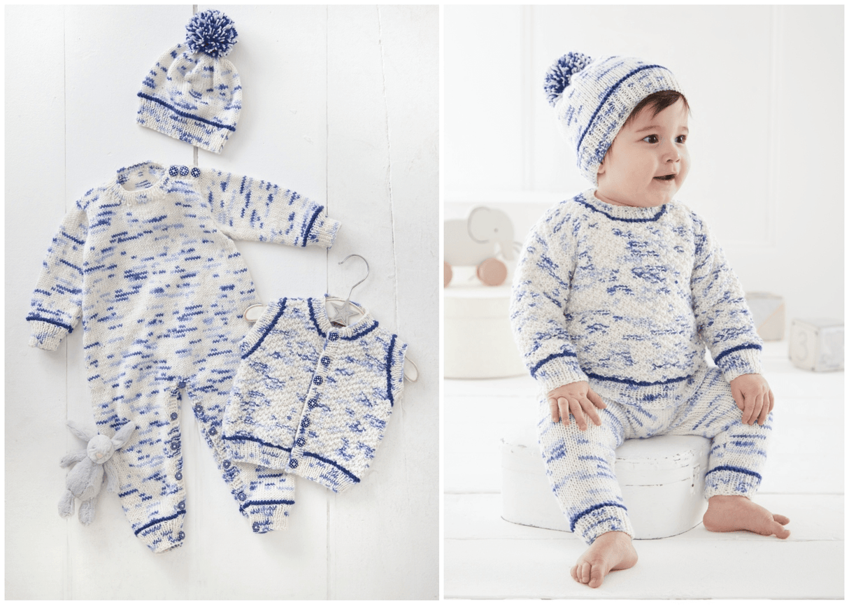 King Cole Dot Dot Dash DK Onesie, Sweater, Waistcoat, Hat, Trouser Pattern 6536