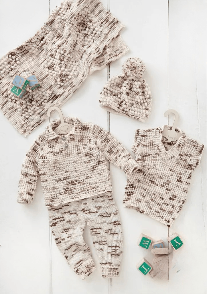 King Cole Dot Dot Dash DK Baby Set, Trouser, Top, Blanket & Hat Pattern 6540