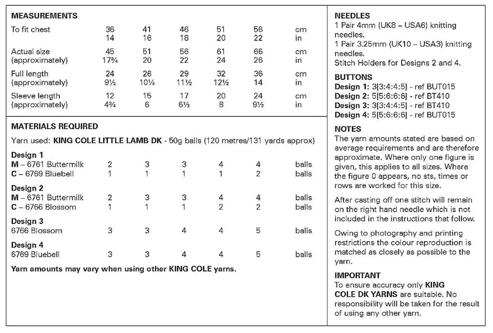 King Cole Little Lamb DK Cardigans Pattern 6542