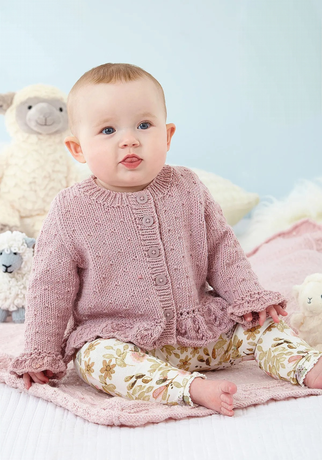 King Cole Little Lamb DK Cardigans, Blanket and Hat knitted Pattern 6544
