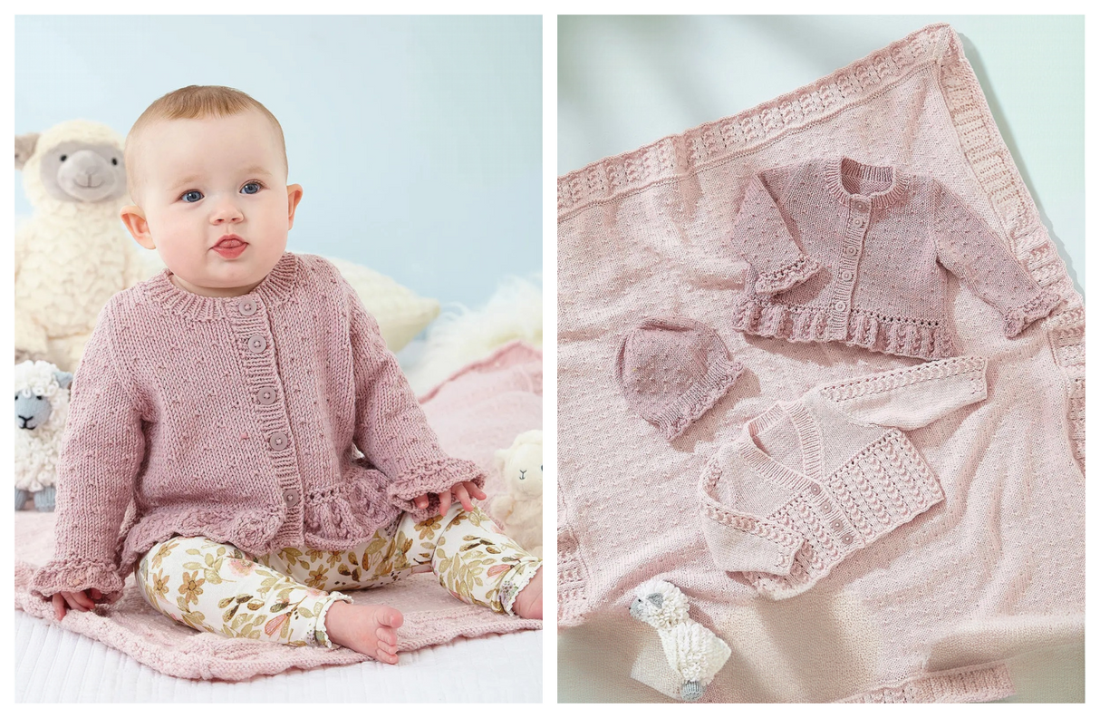 King Cole Little Lamb DK Cardigans, Blanket and Hat knitted Pattern 6544
