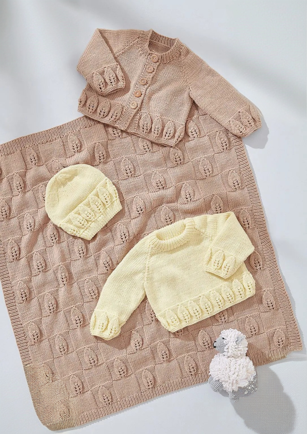 King Cole Little Lamb DK Cardigan, Sweater, Hat and Blanket Pattern 6545