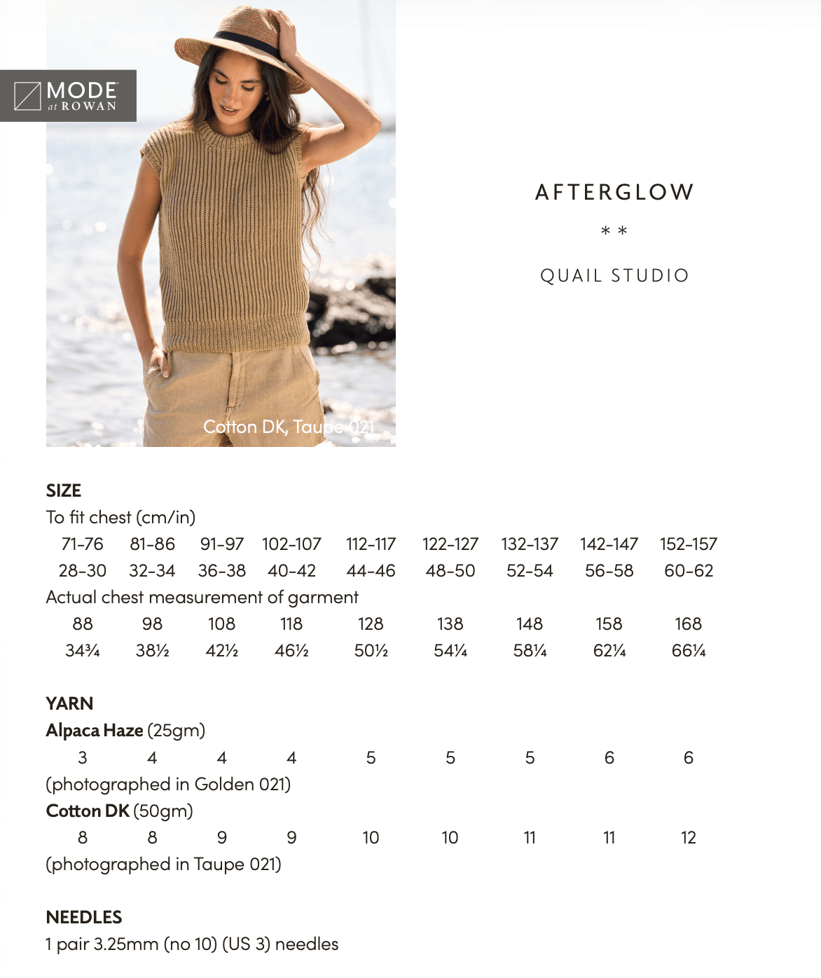 Rowan Mode Afterglow Cotton DK Summer Top Pattern By Quail Studio MIP103