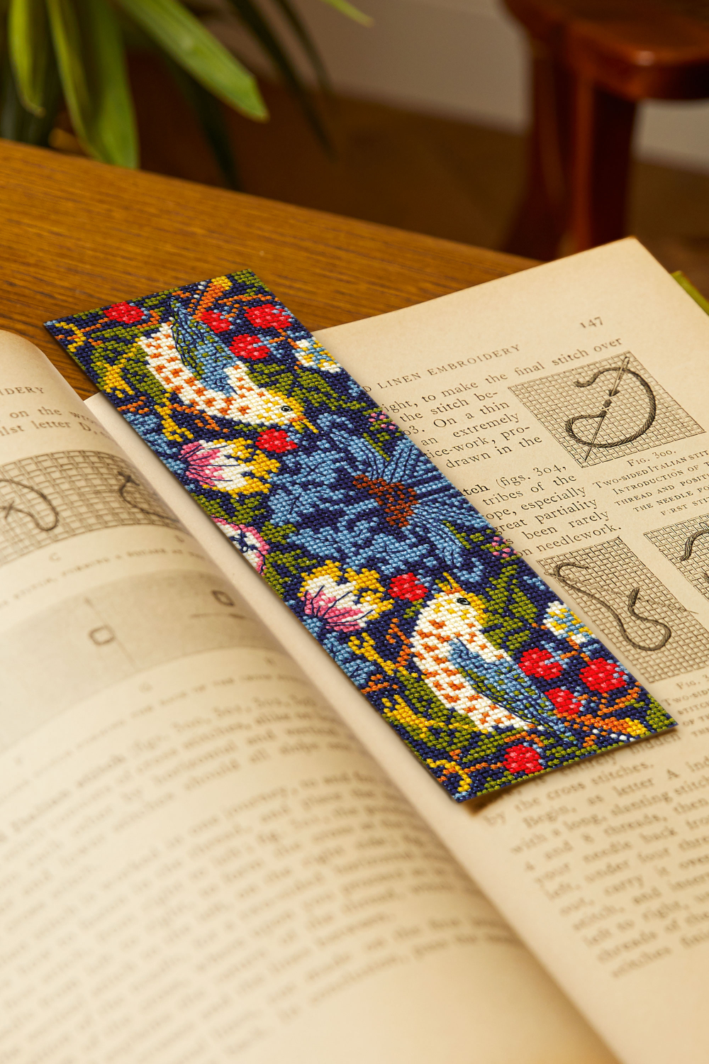 DMC Cross Stitch Kit Strawberry Thief by William Morris Bookmark