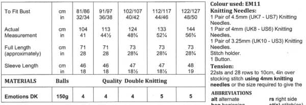 James C. Brett Emotions DK Sweater Pattern JB1005