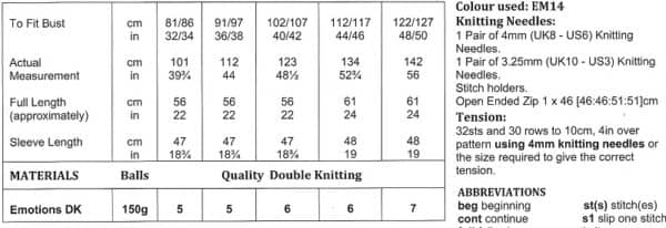 James C. Brett Emotions DK Cardigan Pattern JB1007