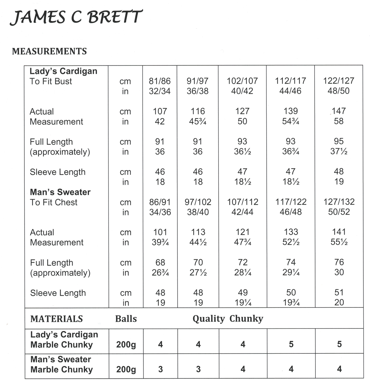 James C. Brett Marble Chunky Sweater & Cardigan Pattern JB962