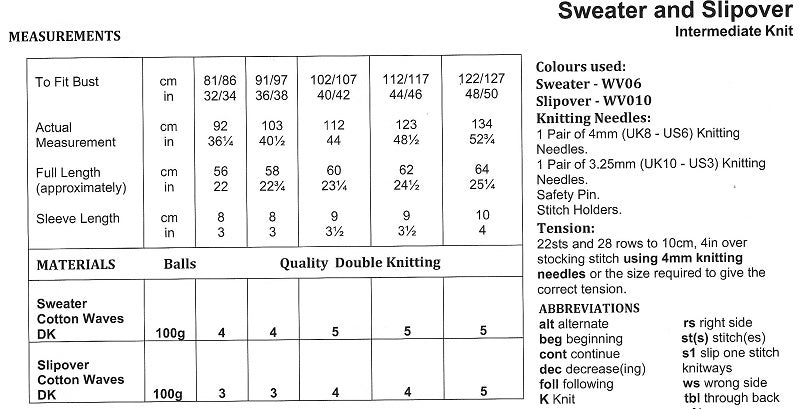 James C. Brett Cotton Waves DK Sweater and Slipover Pattern JB965