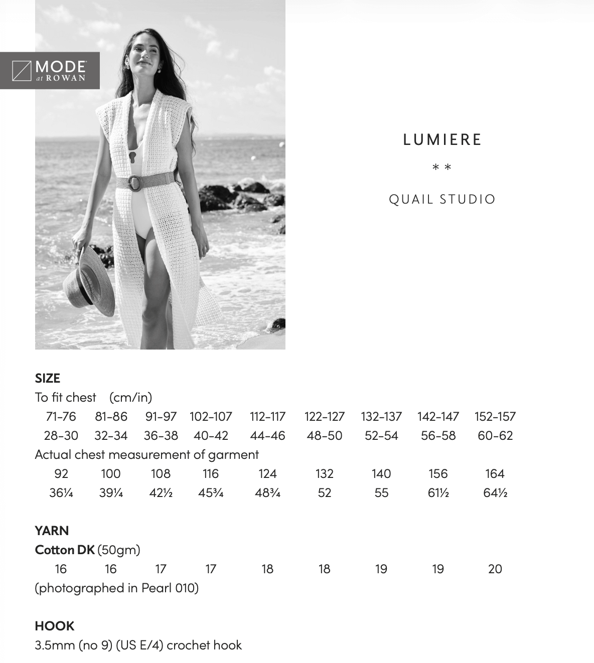 Rowan Mode Cotton DK Lumiere Summer Waistcoat Pattern By Quail Studio MIP107
