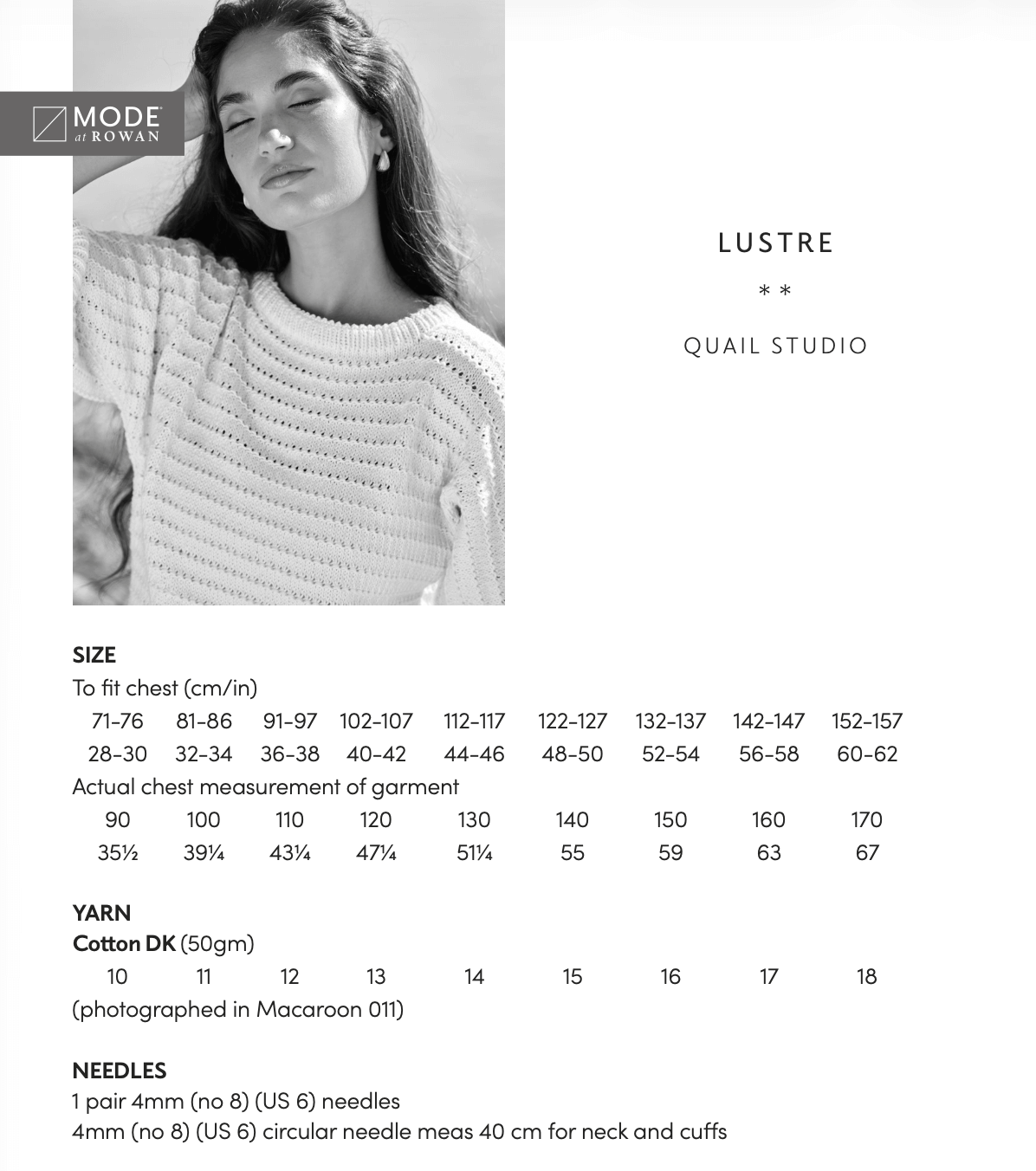 Rowan Mode Cotton DK Lustre Sweater Pattern Pattern By Quail Studio MIP100