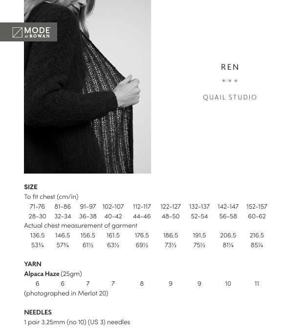 Rowan Mode Alpaca Haze Ren Cardigan Pattern by Quail Studio MIP69