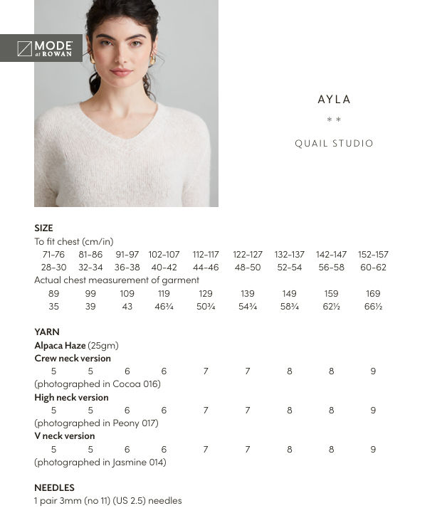 Rowan Mode Alpaca Haze Ayla Pattern by Quail Studio MIP71
