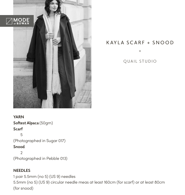 Rowan Mode Softest Alpaca Kayla Snood & Scarf Pattern by Quail Studio MIP73