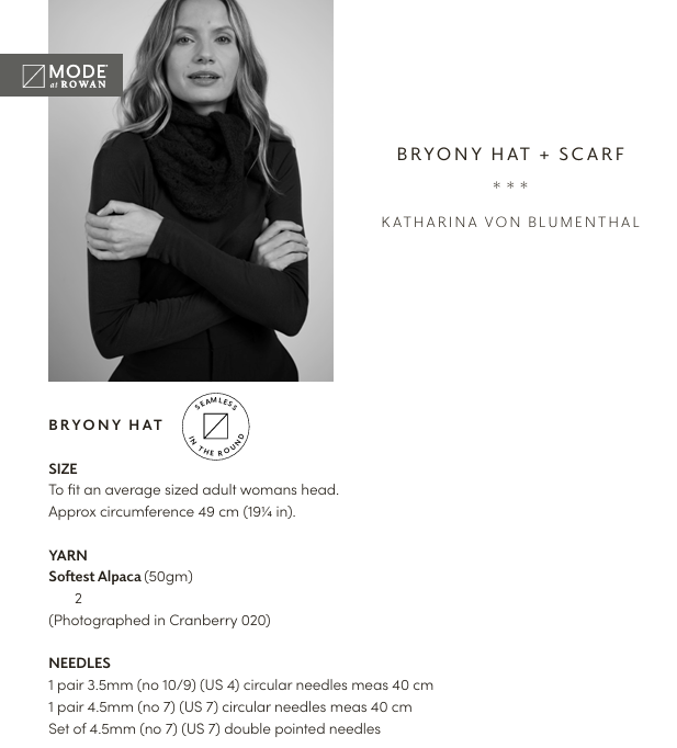 Rowan Mode Softest Alpaca Bryony Hat & Scarf Pattern by Quail Studio MIP74