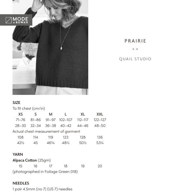 Rowan Mode Alpaca Cotton Prairie Pattern by Quail Studio MIP75