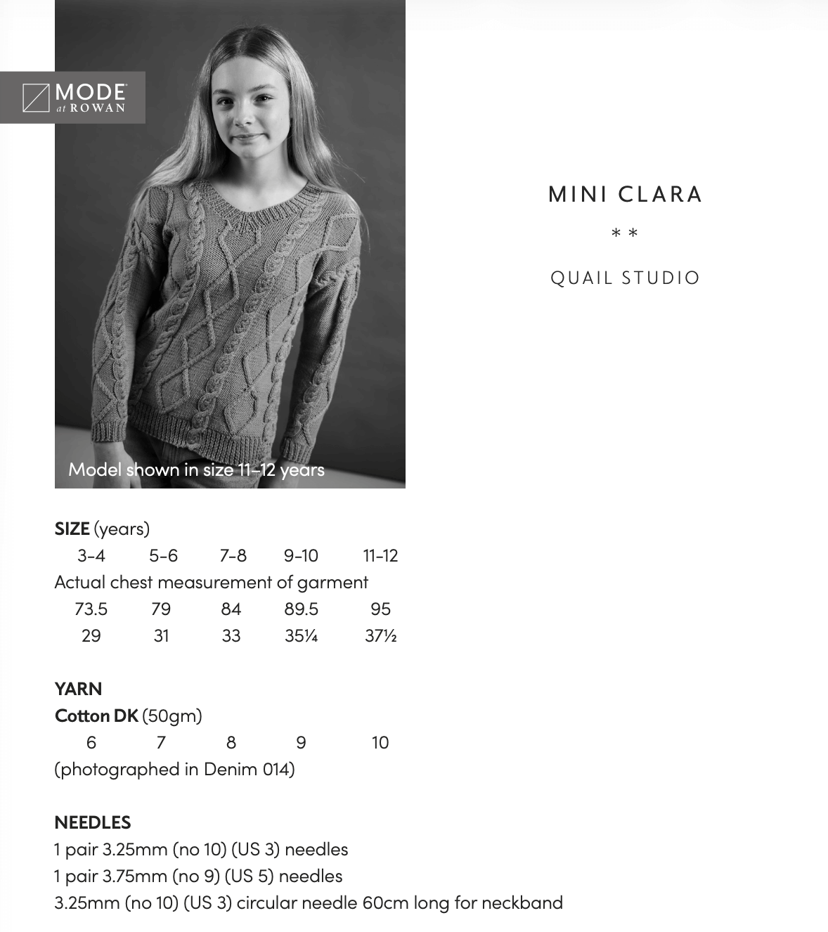 Rowan Mode Cotton DK Mini Clara Sweater Pattern By Quail Studio MIP116