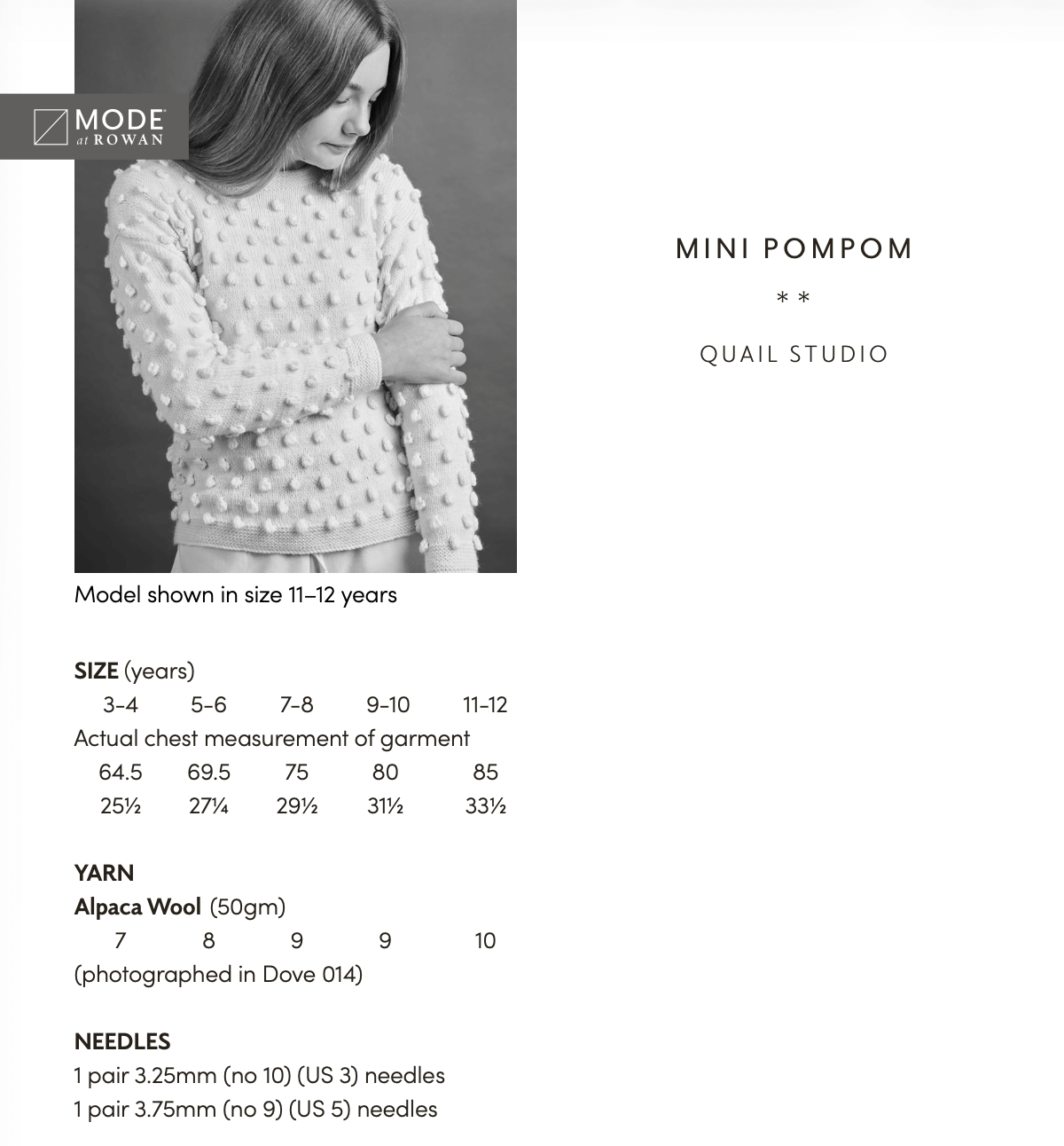Rowan Mode Alpaca Wool DK Mini Pompom Jumper Pattern By Quail Studio MIP119