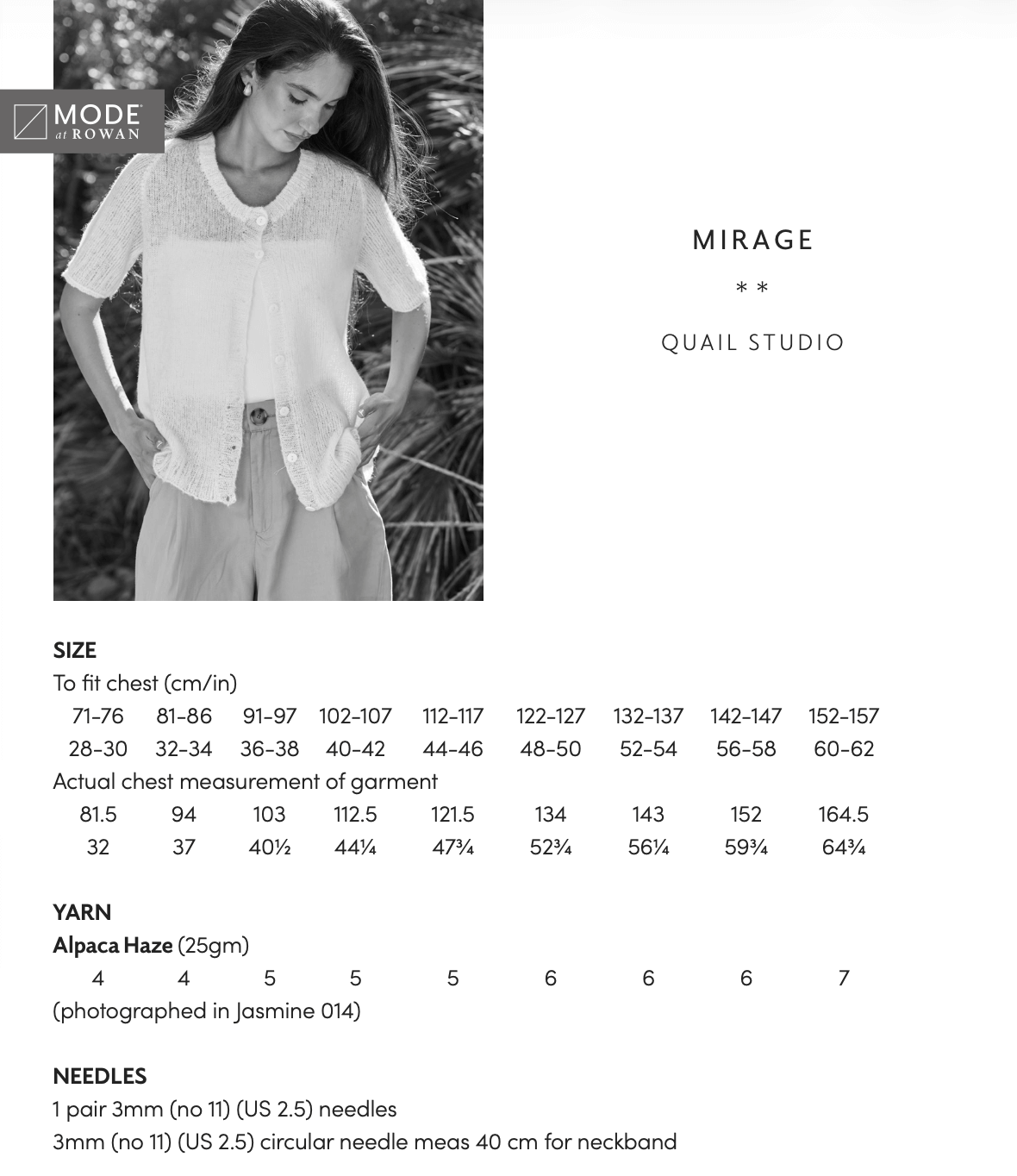 Rowan Mode Alpaca Haze Mirage Cardigan Pattern By Quail Studio MIP110
