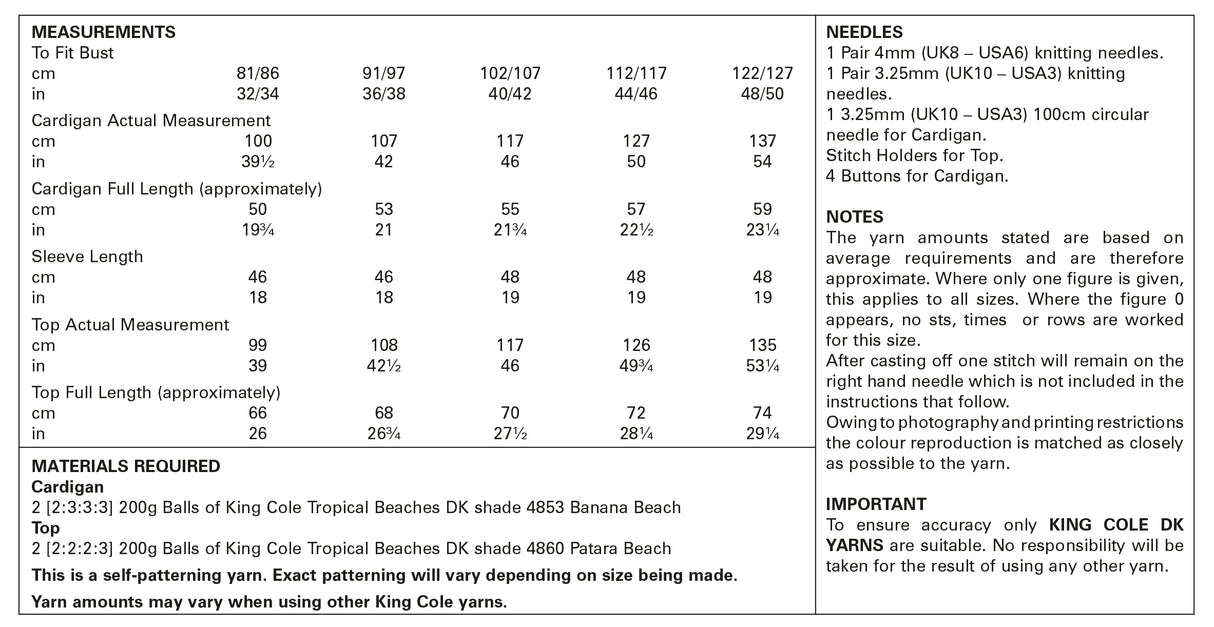King Cole Tropical Beaches DK Cardigan & Top Pattern 5884