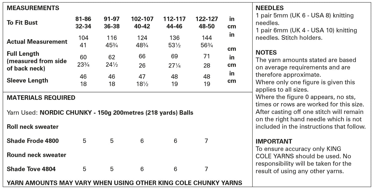 King Cole Nordic Chunky Sweater Pattern 5903