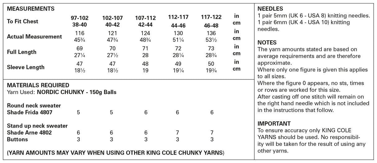 King Cole Nordic Chunky Men's Sweater Pattern 5910