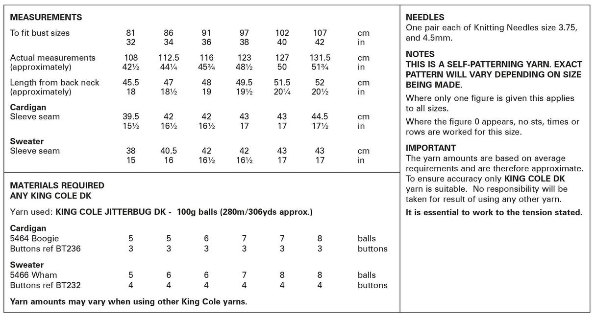 King Cole Jitterbug DK Cardigan & Sweater Pattern 6141