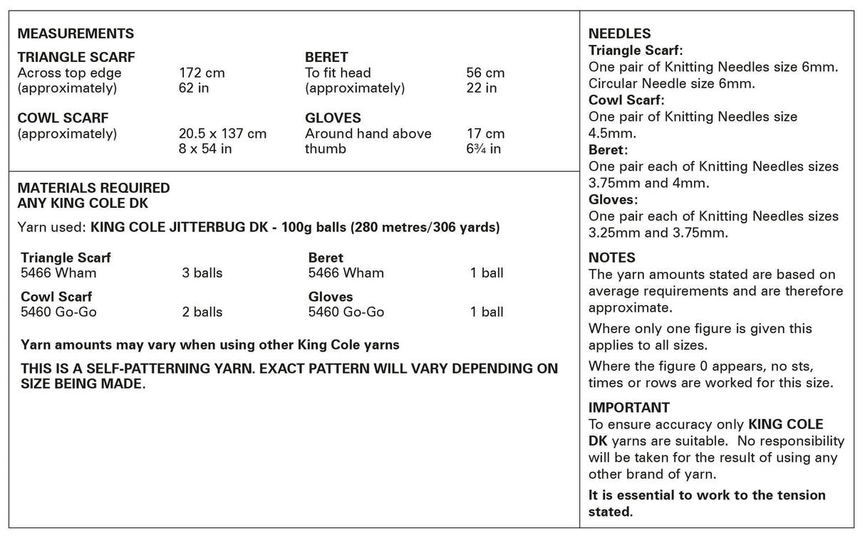 King Cole Jitterbug DK Scarf & Cowl Pattern 6146