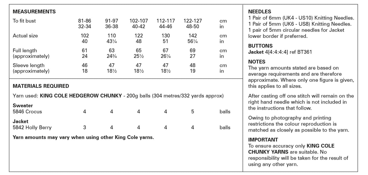 King Cole Hedgerow Chunky Sweater & Jacket Pattern 6204