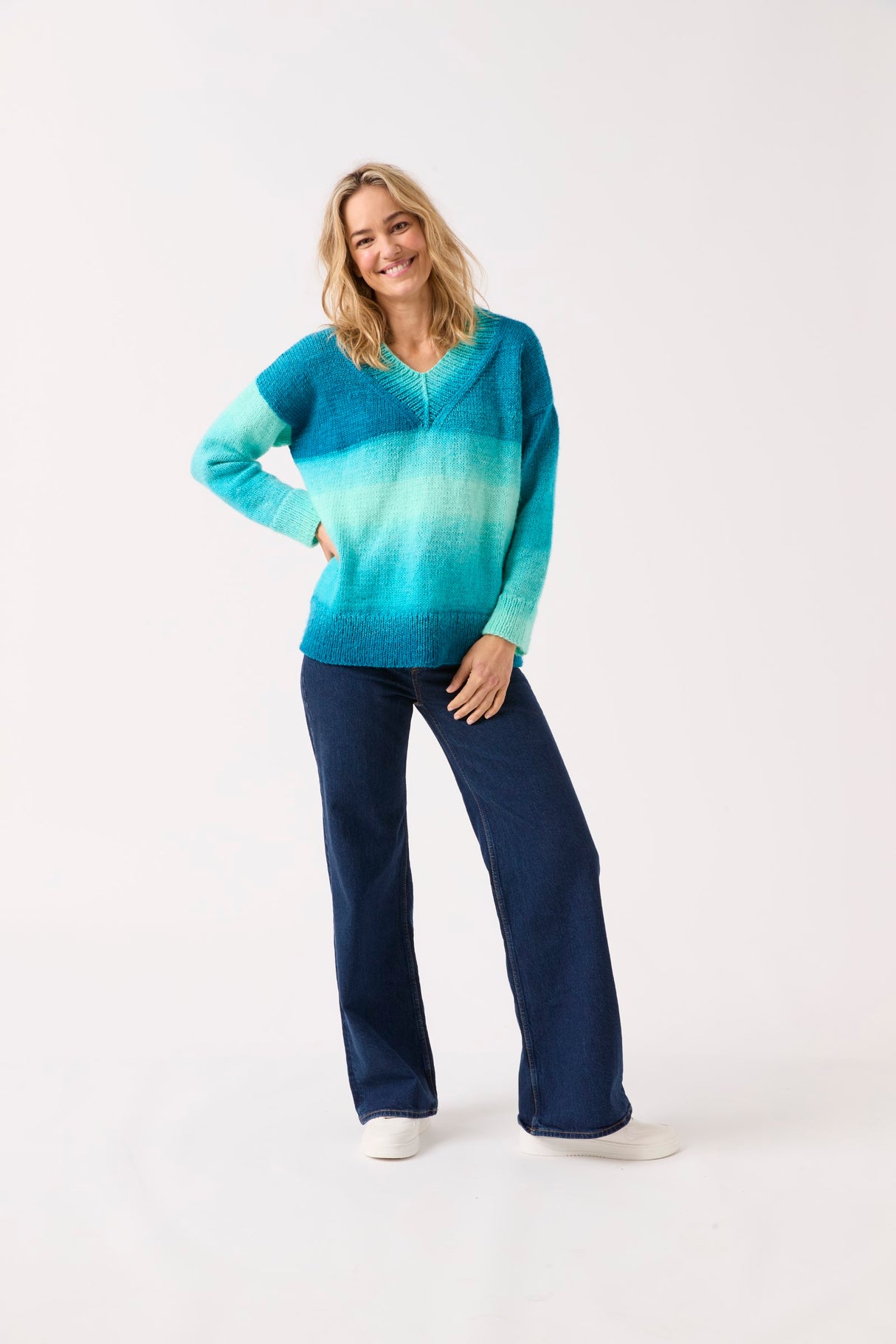 Sirdar Jewelspun Ombre Aran Truly Madly Deep V Neck Sweater Pattern 10845