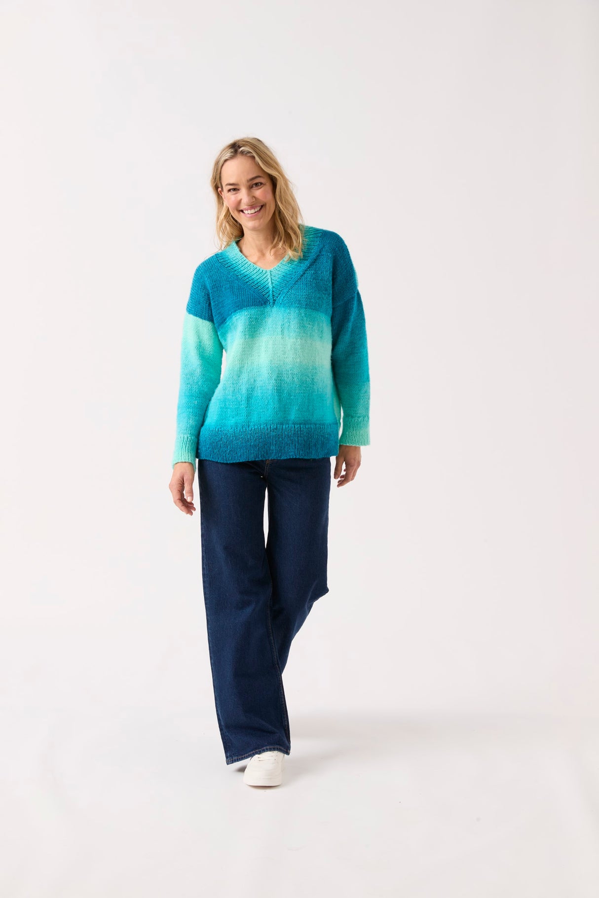 Sirdar Jewelspun Ombre Aran Truly Madly Deep V Neck Sweater Pattern 10845