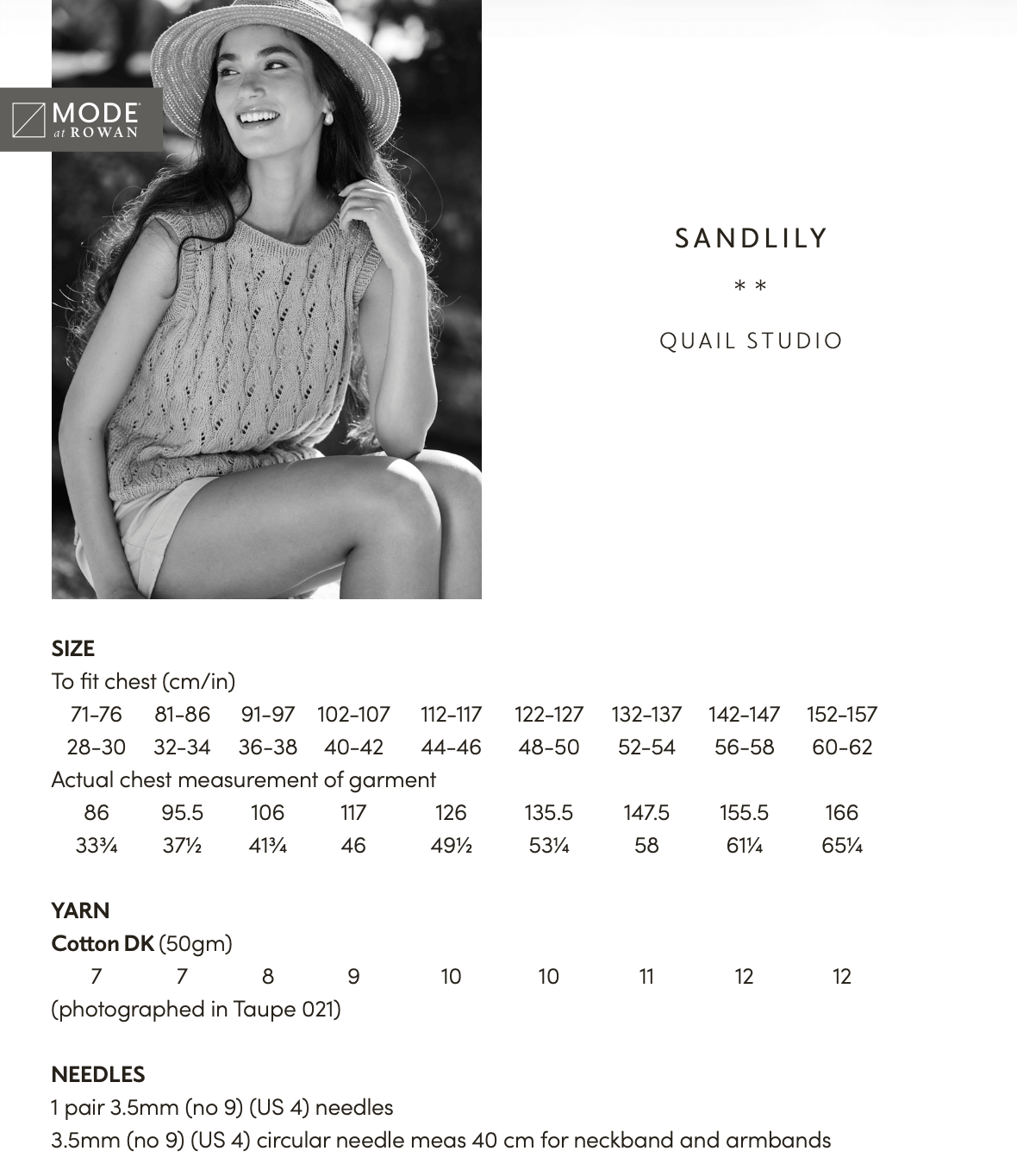 Rowan Mode Sandlily Alpaca Haze Summer Vest Pattern By Quail Studio MIP104