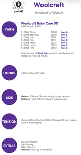 Woolcraft Babycare DK Crochet Rainbow Blanket & Octopus Pattern WC3005