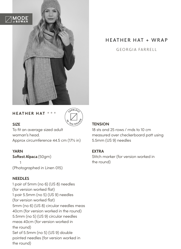 Rowan Mode Softest Alpaca Heather Hat & Wrap Pattern by Quail Studio MIP77
